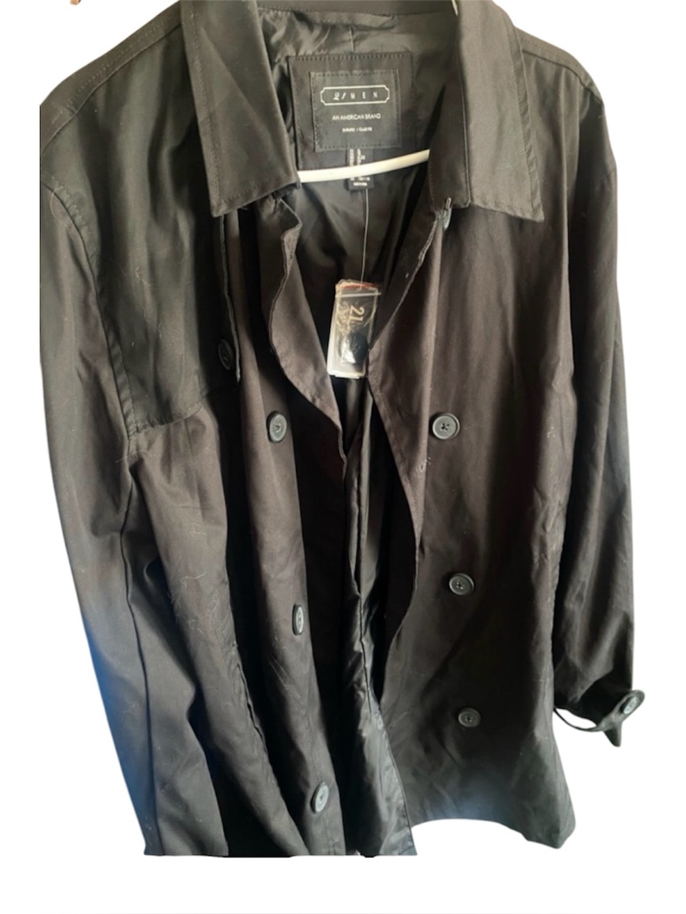 2-Ring Black Double-Breasted Trench Coat
